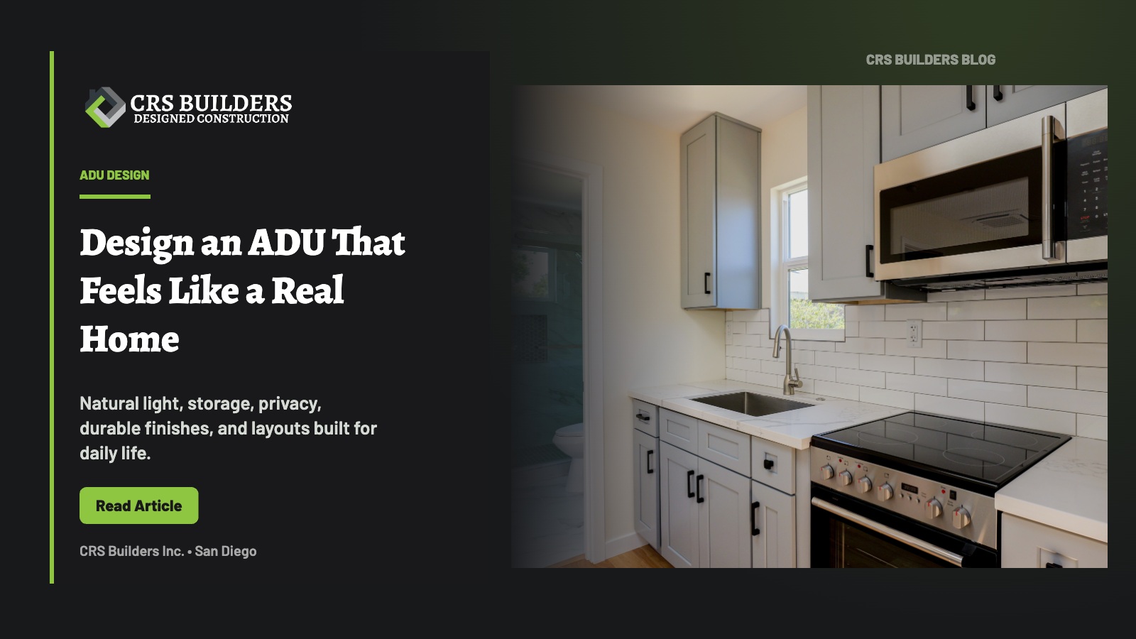 Premium modern ADU interior in San Diego with natural light, smart storage, and high-quality finishes.