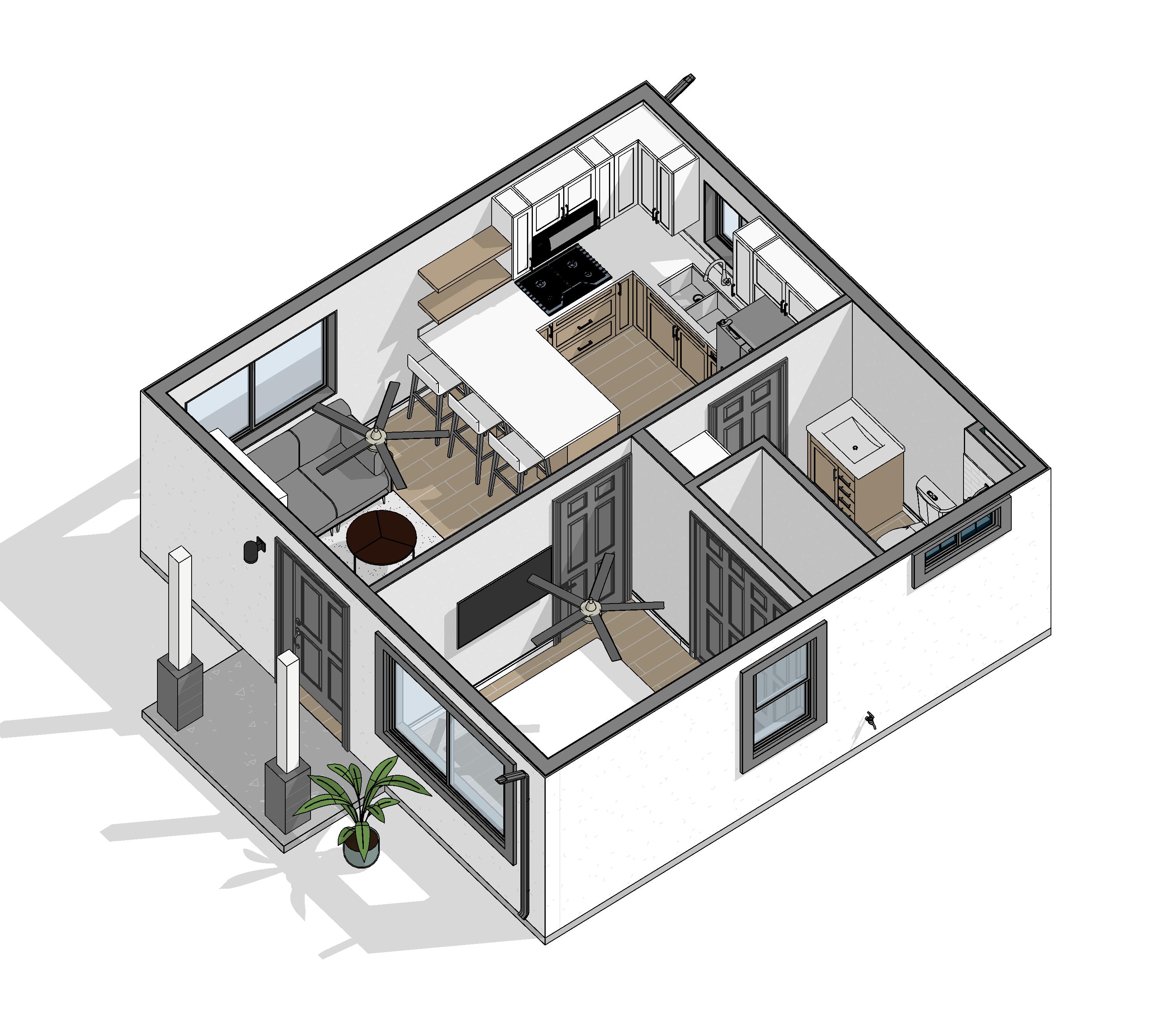 Solis 3D Model — 400 SF, 1 Bed, 1 Bath